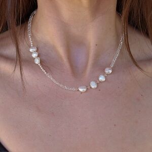 Handmade Freshwater Pearl & Clear Quartz Necklace | Gold Detail |